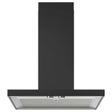 Svart köksfläkt med ledbelysning, modern design.