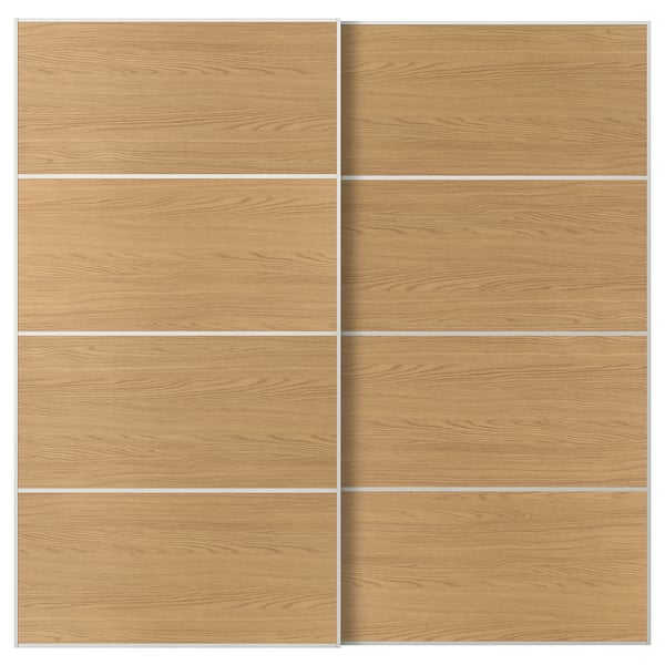 MEHAMN Skjutdörrpar - vit/dubbelsidig ekmönstrad 200x201 cm
