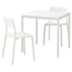En MELLTORP matgrupp med vitt bord och vita stolar, med en elegant, modern design.