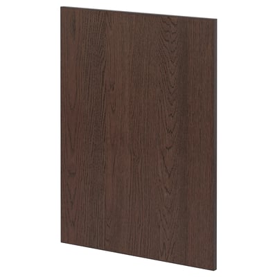 Mörkbrun träpanel, rektangulär, slät yta, betsad yta.