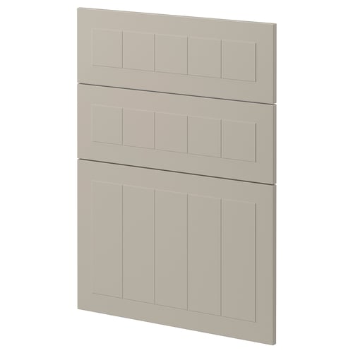 METOD lådfronter i beige, tillverkade av träfiberskiva med akryllackerad yta.