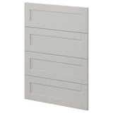 En modern, benvit köksskåpslucka från ikeas METOD system, med fem horisontella paneler och en elegant, fasad kantdesign.