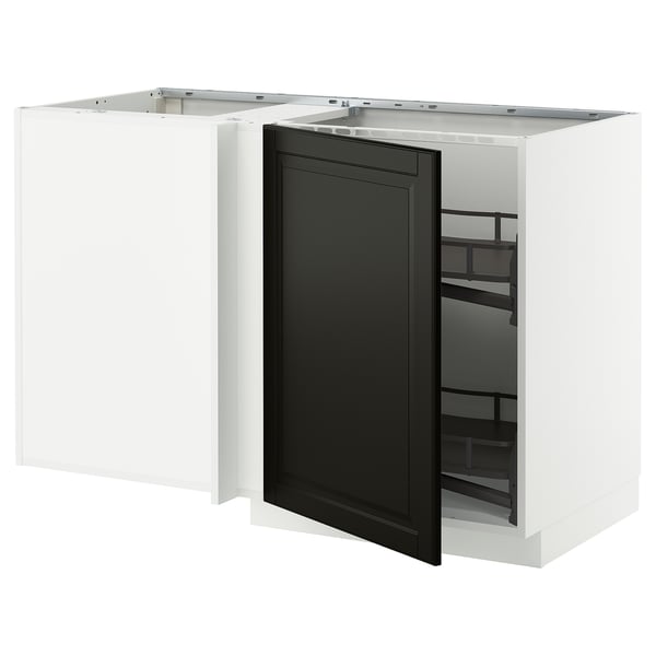 METOD Bänkhörnskåp m utdragbar inredning - vit/Bodbyn svart 128x68 cm