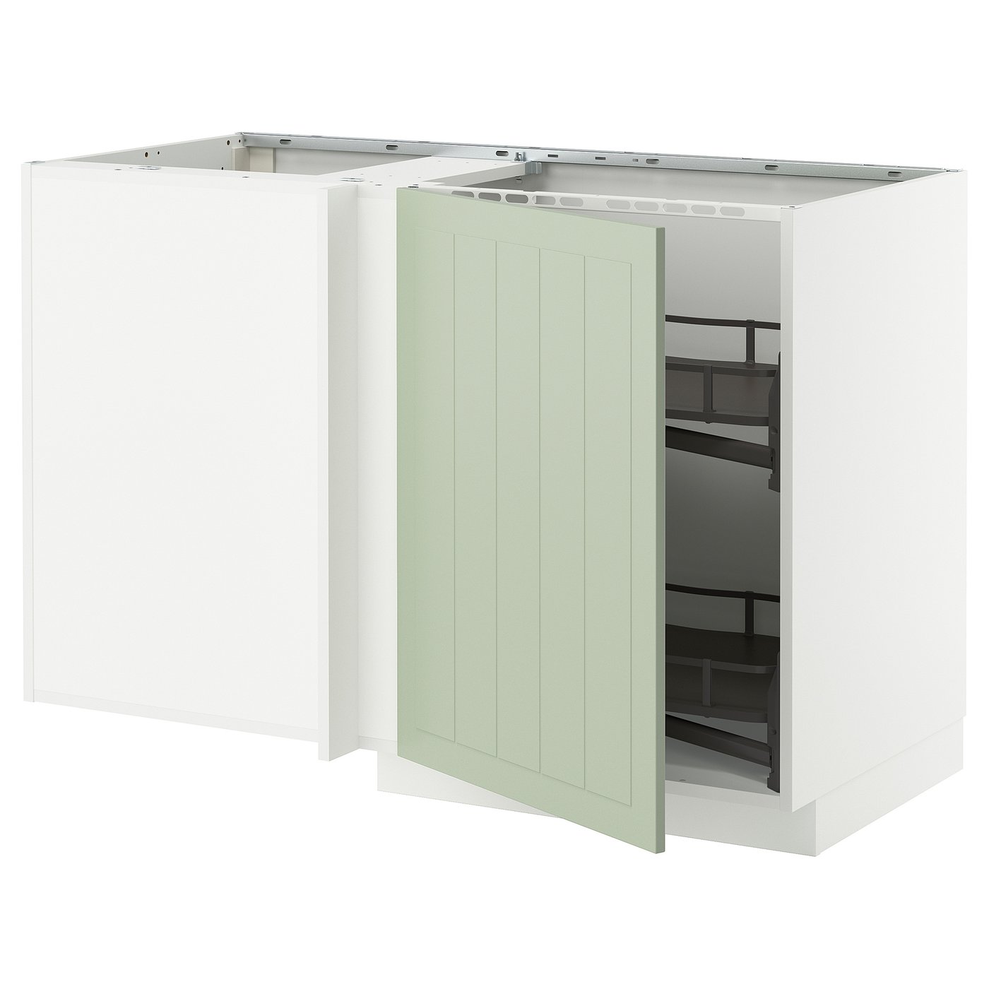 IKEA METOD bänkhörnskåp m utdragbar inredning, vit/stensund ljusgrön, 128x68 cm