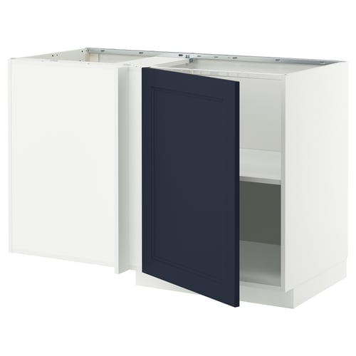 En METOD köksmöbel med en blå axstad dörr. Den har en fyrkantig, tvåfärgad design.