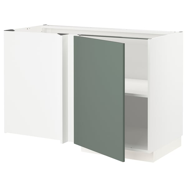 METOD köksskåp i vitt med grågrön dörr, fyrkantig form, modern design.