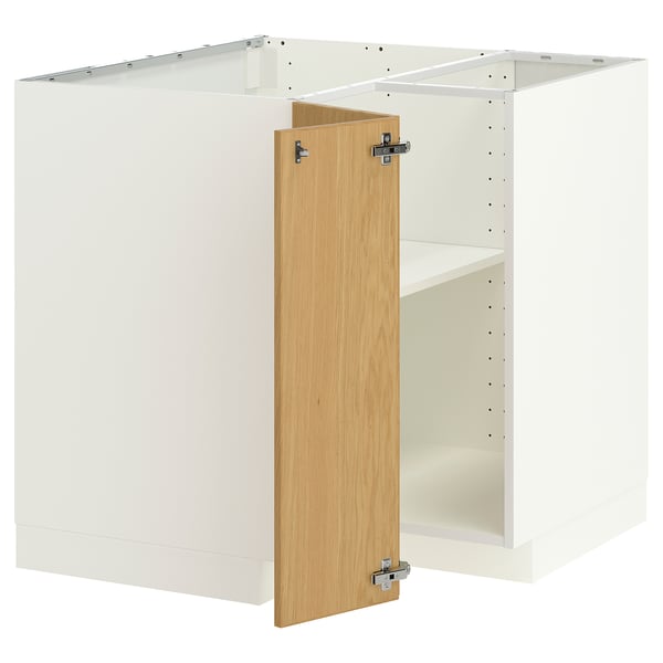 METOD Bänkhörnskåp med hyllplan, vit/Sinarp ekfaner, 88x88 cm
