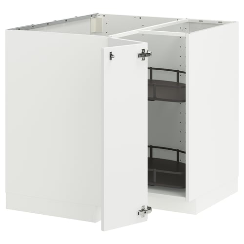 Vit METOD köksskåpsset, modern design, hörnbotten med justerbara hyllplan.