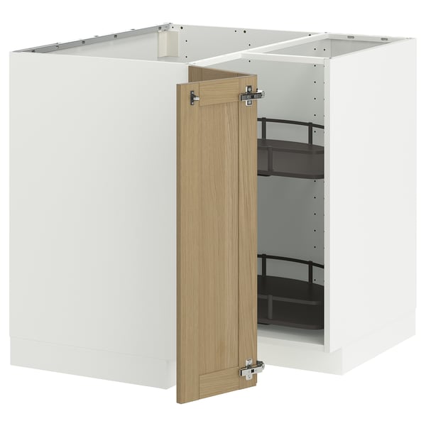 METOD Bänkhörnskåp med karusell - vit/Forsbacka ek 88x88 cm