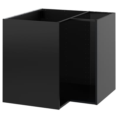 Svart kubiskt köksskåp från ikea METOD serie; Elegant, modern design med justerbara hyllor.
