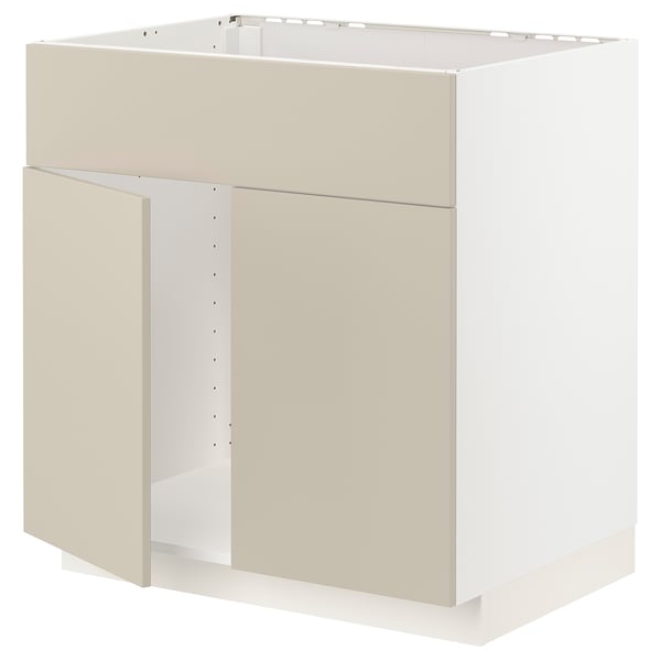 METOD Bänksk f diskbänk m 2 dörrar/front - vit/Havstorp beige 80x60 cm