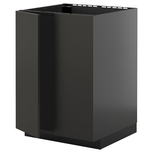 Ett svart, rektangulärt METOD-köksskåp med en elegant, modern design och en slät yta.