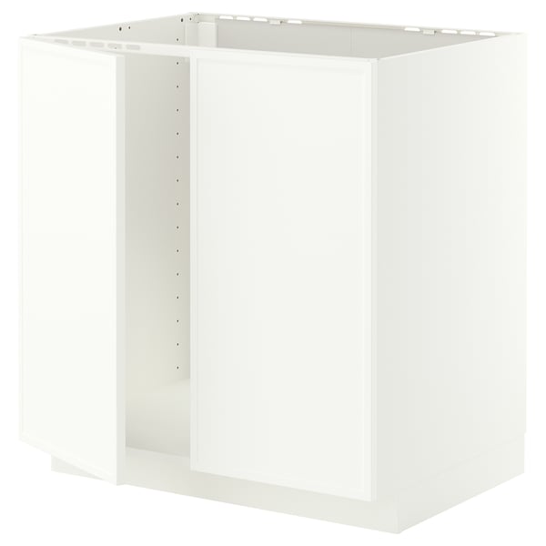 METOD Bänkskåp för diskbänk + 2 dörrar, vit/Aspudden matt vit, 80x60 cm