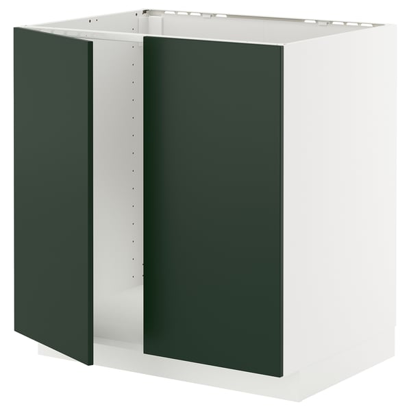 METOD Bänkskåp för diskbänk + 2 dörrar - vit/Havstorp djupgrön 80x60 cm