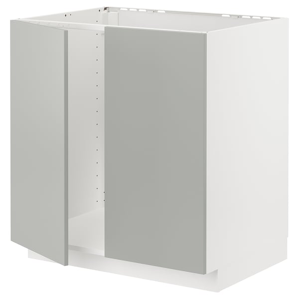 METOD Bänkskåp för diskbänk + 2 dörrar - vit/Havstorp ljusgrå 80x60 cm