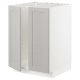 Den här bilden visar ett ikea METOD köksskåp i ljusgrått med fasade kanter, inramad design och tillverkat av björk och spånskiva.