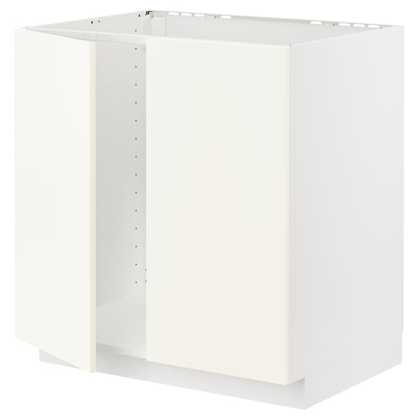 METOD Bänkskåp för diskbänk + 2 dörrar - vit/Vallstena vit 80x60 cm