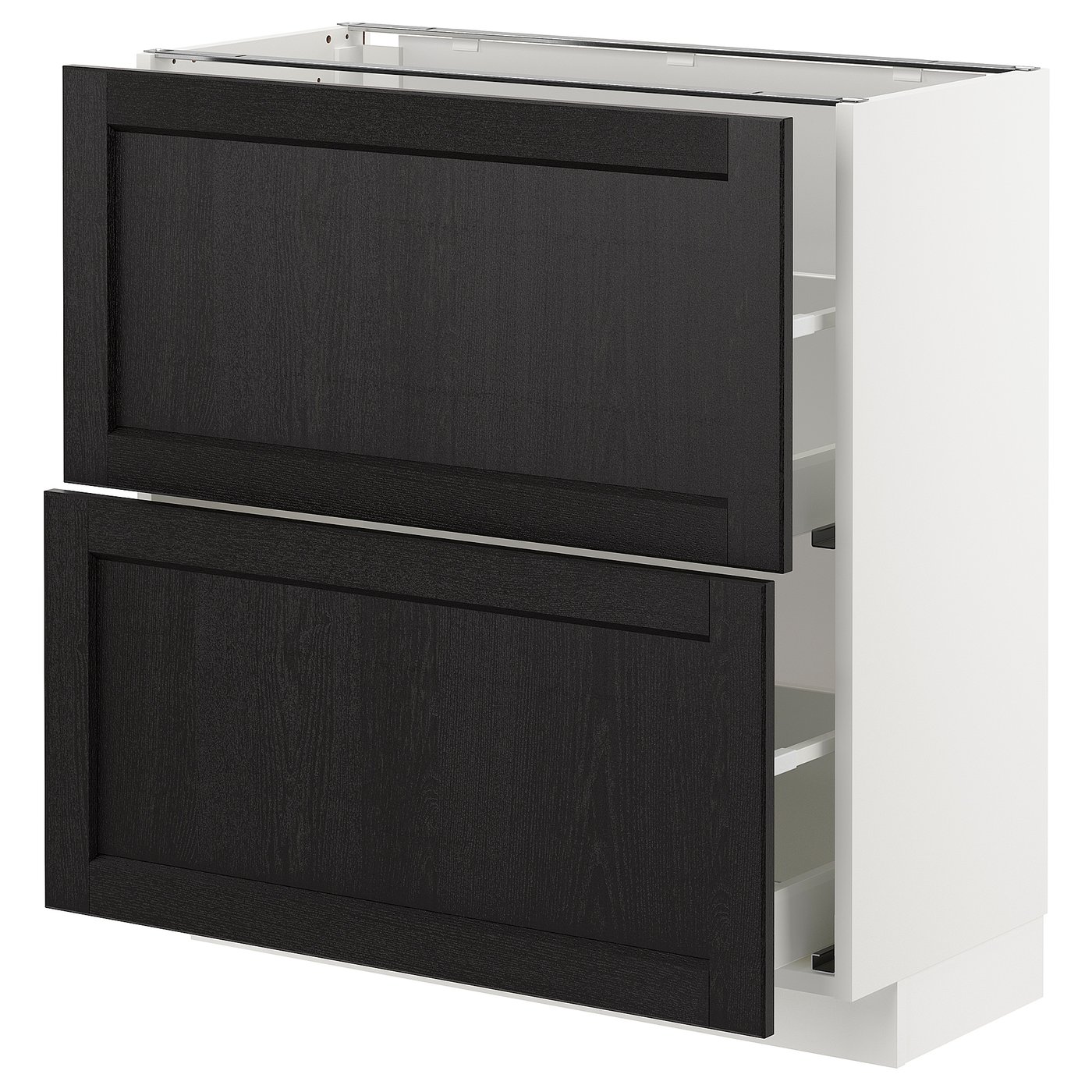 IKEA METOD bänkskåp med 2 lådor, vit/lerhyttan svartlaserad, 80x37 cm