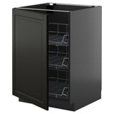 Svart köksskåp med utdragbara galler. Modern, elegant design med fasade kanter. En del av kökssystemet METOD.