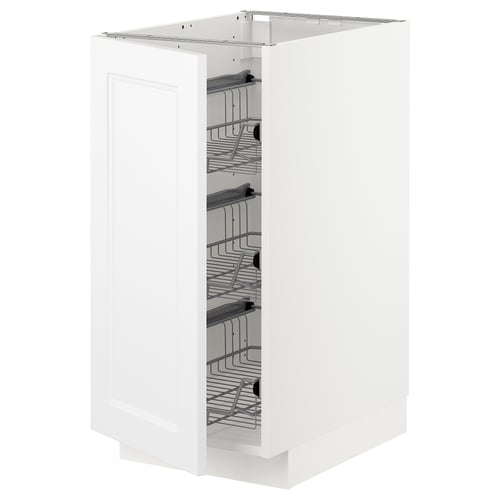 Vitt METOD köksskåp, tre trådhyllor, modern design.