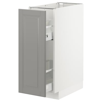 Vitt METOD köksskåp, grå lucka, klassisk design, fasade kanter.
