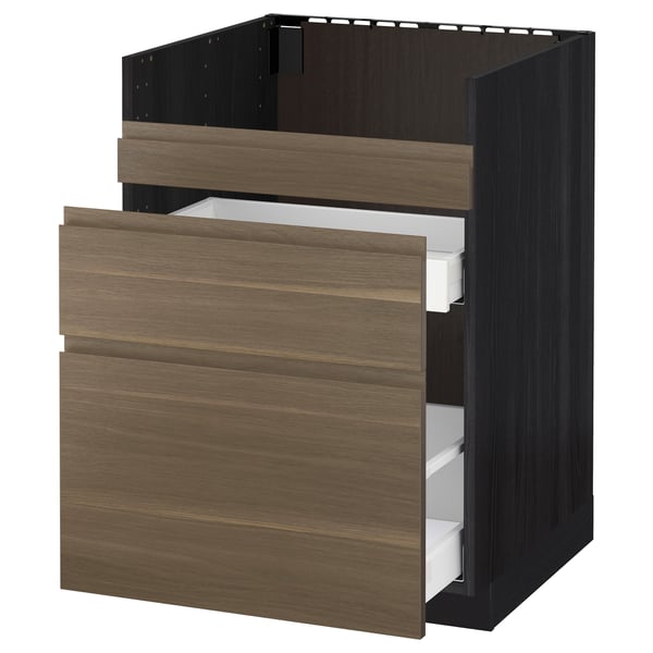 METOD Bnksk f HAVSEN diskb/3 frntr/2 ldr, svart Maximera/Voxtorp valnöt, 60x60 cm