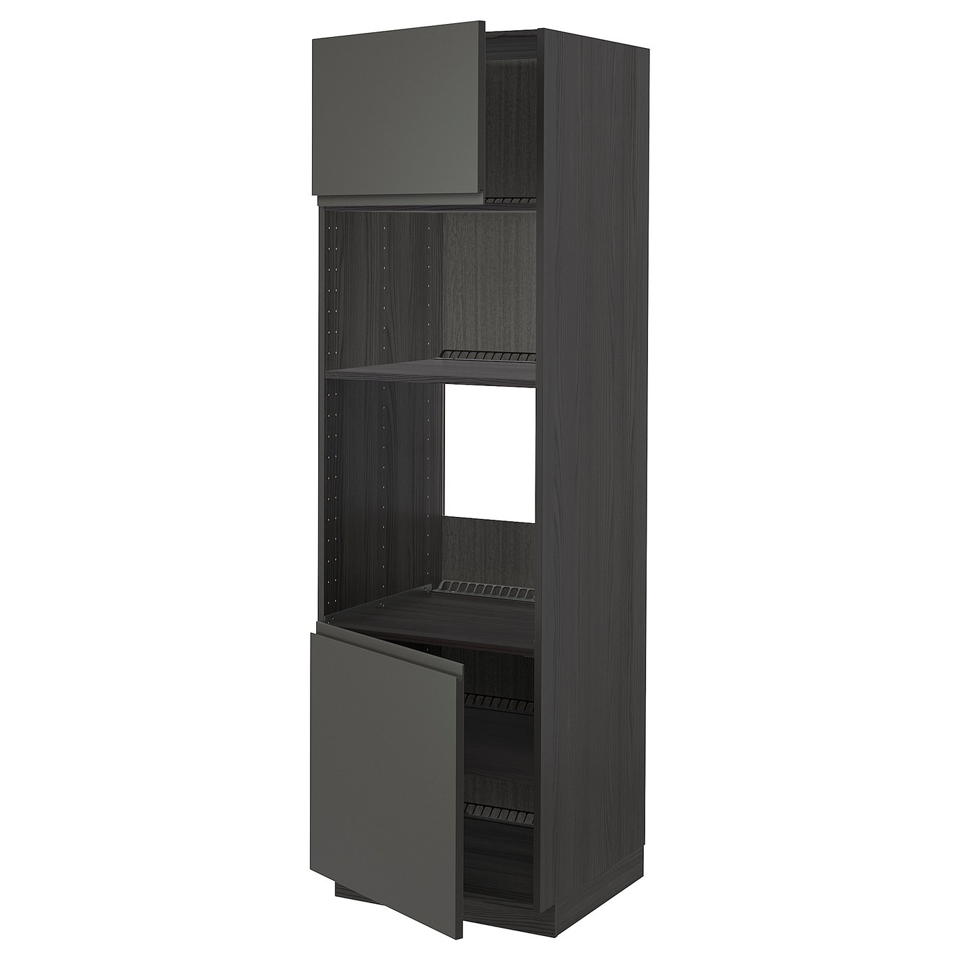IKEA METOD högsk f ugn/mikro m 2 drr/hyllplan, svart/voxtorp mörkgrå, 60x60x200 cm