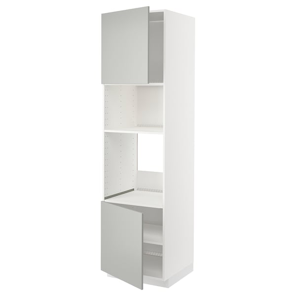Ikea METOD vit, högt köksskåp med öppna dörrar.