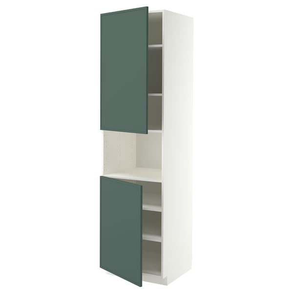 METOD Högskåp f mikro m 2 dörrar/hyllplan - vit/Aspudden mörk grågrön 60x60x220 cm