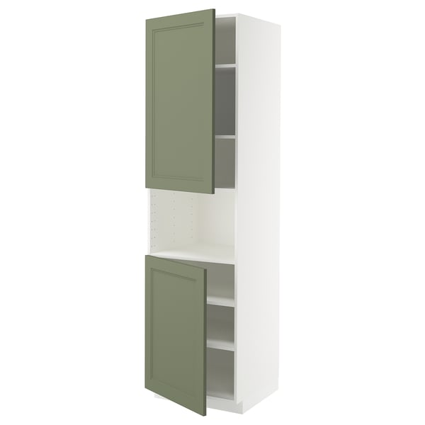 METOD Högskåp f mikro m 2 dörrar/hyllplan - vit/Axstad grågrön 60x60x220 cm