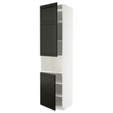 Ett vitt och svart METOD-köksskåp med två flyttbara hyllor och en dörr, med en elegant och modern design.