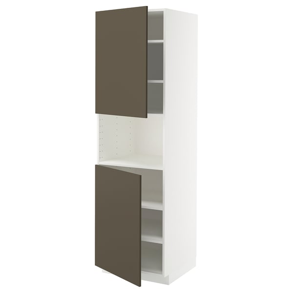 METOD Högskåp f mikro m 2 dörrar/hyllplan - vit/Havstorp brun-beige 60x60x200 cm