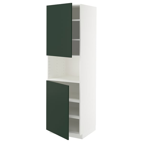Vitt skåp med gröna dörrar, modern design.