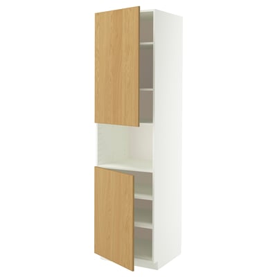 METOD Högskåp f mikro m 2 dörrar/hyllplan, vit/Sinarp ekfaner, 60x60x220 cm