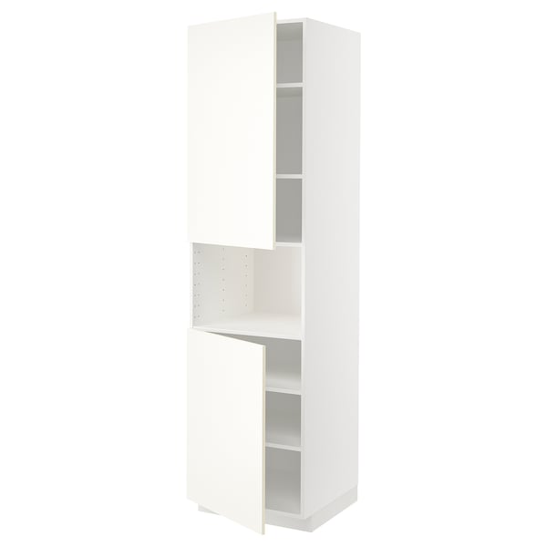 METOD Högskåp f mikro m 2 dörrar/hyllplan - vit/Vallstena vit 60x60x220 cm