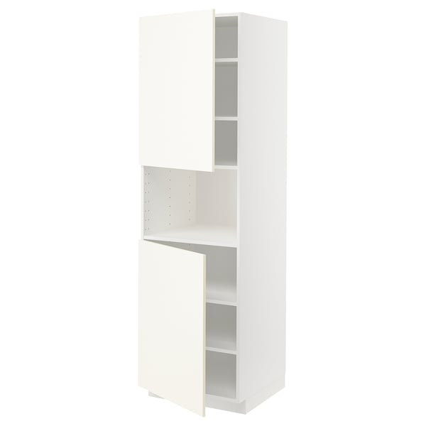 METOD Högskåp f mikro m 2 dörrar/hyllplan - vit/Vallstena vit 60x60x200 cm