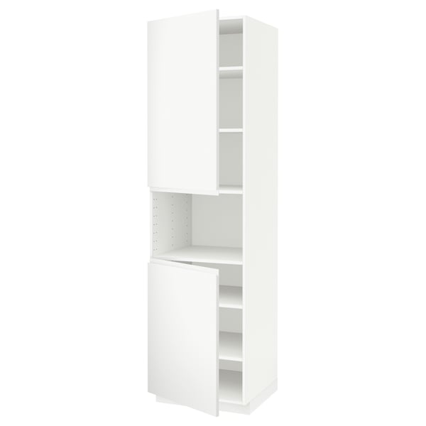 METOD Högskåp f mikro m 2 dörrar/hyllplan - vit/Voxtorp matt vit 60x60x220 cm