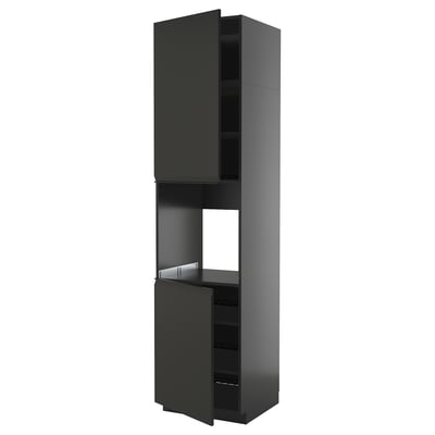 METOD svart köksskåp med hyllor, elegant, modern design, hög och smal.