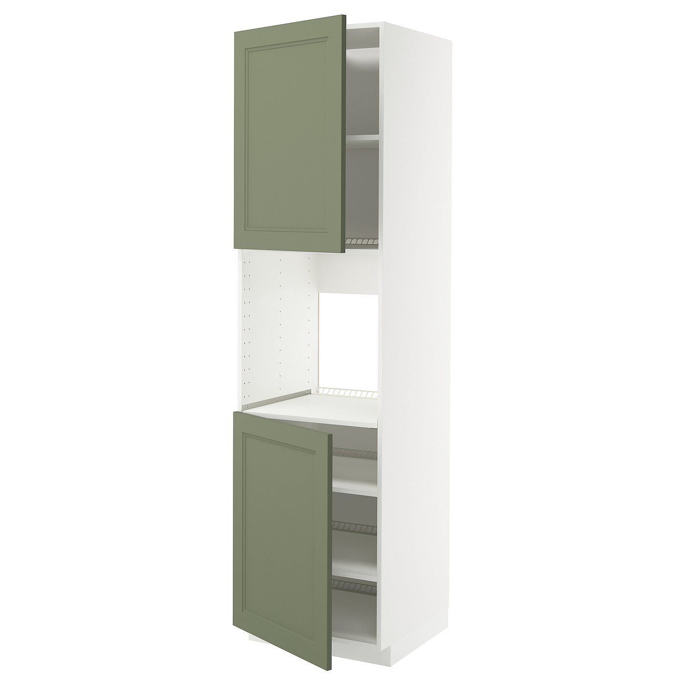 IKEA METOD högskåp f ugn m 2 dörrar/hyllplan, vit/axstad grågrön, 60x60x220 cm