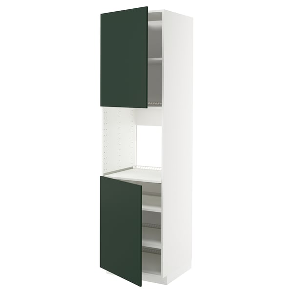METOD Högskåp f ugn m 2 dörrar/hyllplan - vit/Havstorp djupgrön 60x60x220 cm