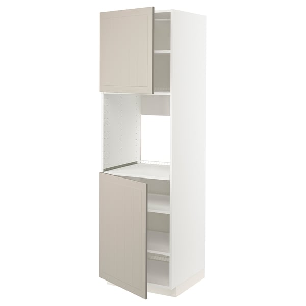 METOD Högskåp f ugn m 2 dörrar/hyllplan - vit/Stensund beige 60x60x200 cm