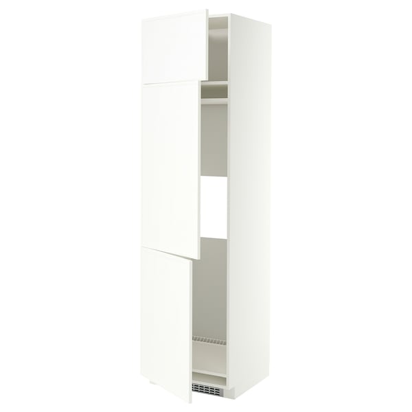 METOD Högskåp för kyl/frys + 3 dörrar, vit/Aspudden matt vit, 60x60x220 cm