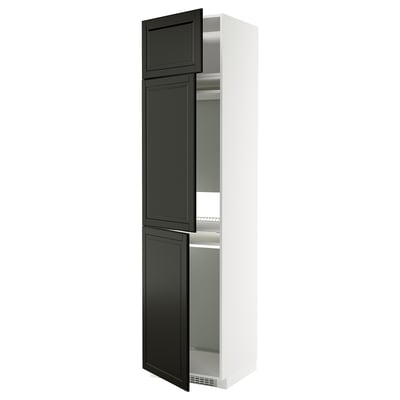 METOD skåp, svart och vitt, högt, 3 dörrar, justerbara hyllplan, modern design.
