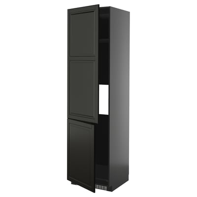 Svart METOD köksskåp, högt med tre justerbara hyllplan, elegant modern design.