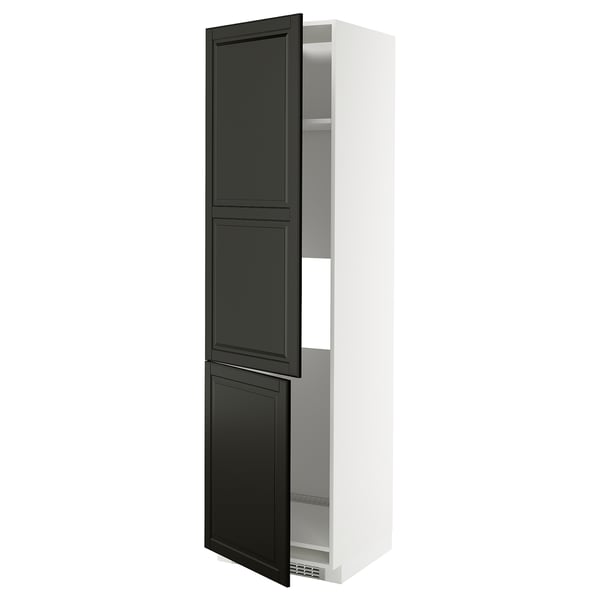 METOD svart skåp, modern design, hög, vit, justerbar hylla, gångjärn i nickel.
