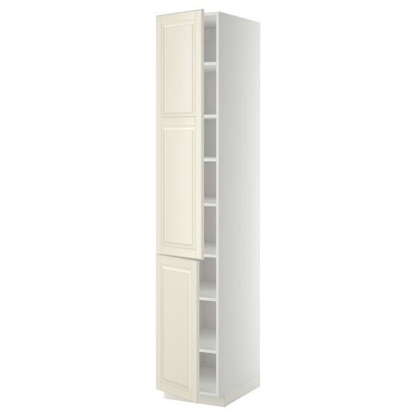 METOD Högskåp med hyllplan/2 dörrar - vit/Bodbyn off-white 40x60x220 cm