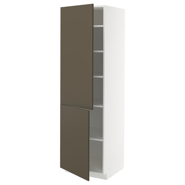 METOD Högskåp med hyllplan/2 dörrar - vit/Havstorp brun-beige 60x60x200 cm