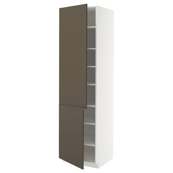 METOD Högskåp med hyllplan/2 dörrar - vit/Havstorp brun-beige 60x60x220 cm