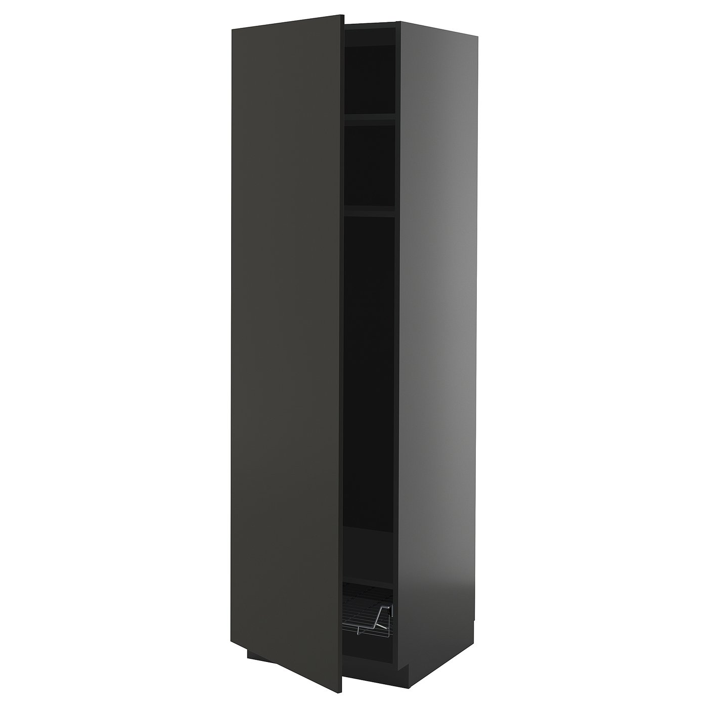 IKEA METOD högskåp med hyllplan/trådback, svartgrå/nickebo matt antracit, 60x60x200 cm