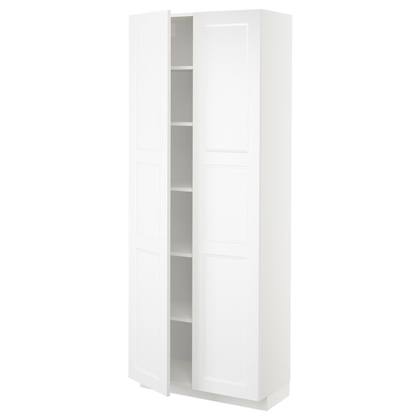 METOD Högskåp med hyllplan - vit/Axstad matt vit 80x37x200 cm